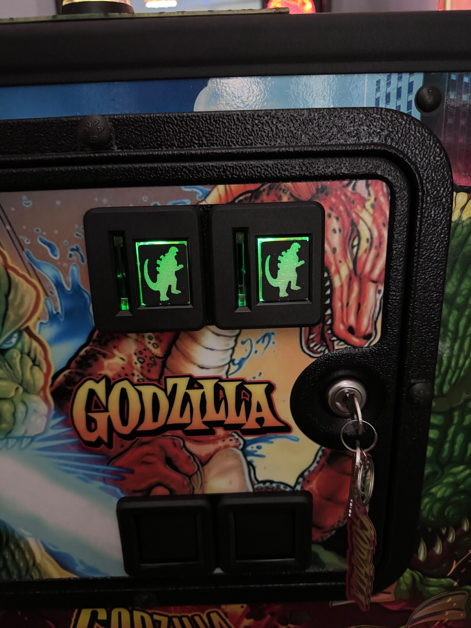 3D printed pinball mod on a Godzilla machine